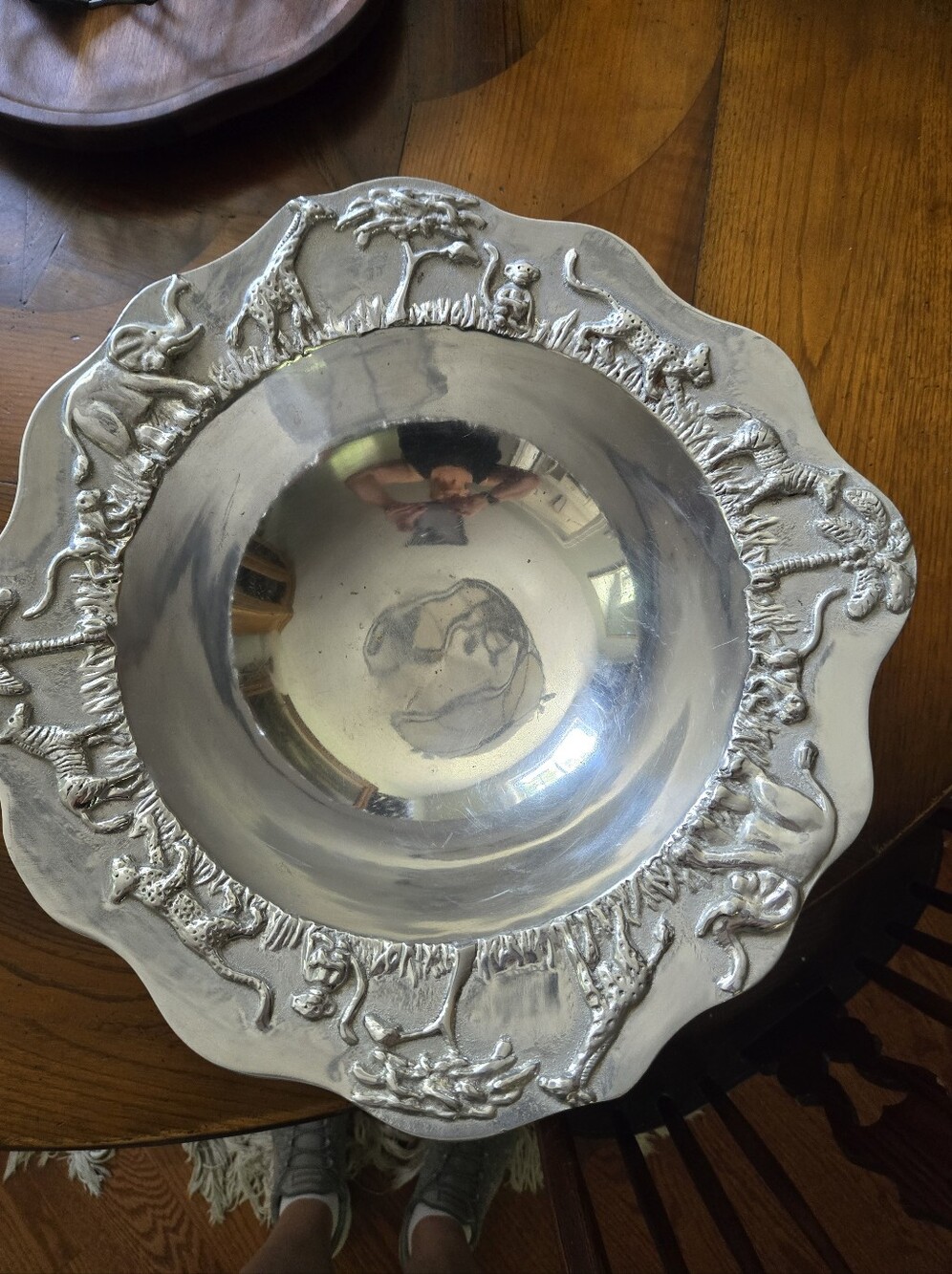 Mariposa Ornate Silver-Tone Animal Motif Decorative Serving Bowl